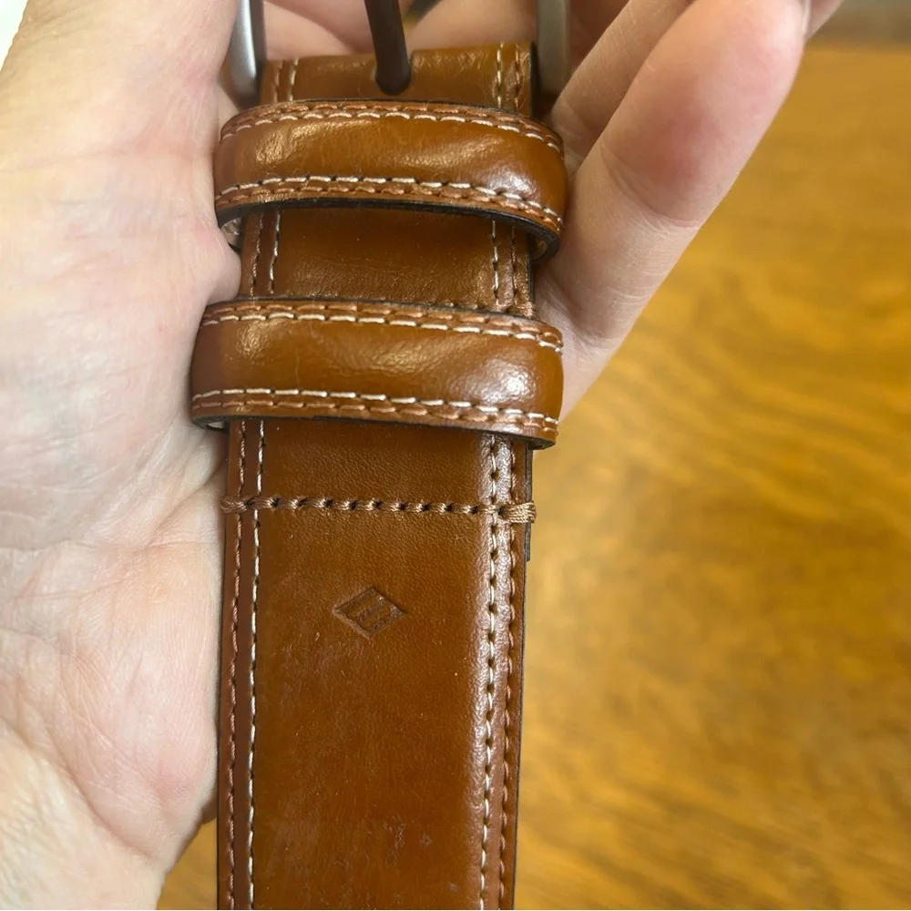 Joseph Abboud Camel Tan Leather Dress Belt 44/110 Brushed Nickel Buckle Classic